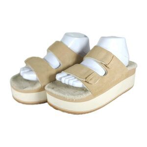 REEF Women's Ojai Ciara US 9 Tan Shearling Lined Platform Slides Sandals